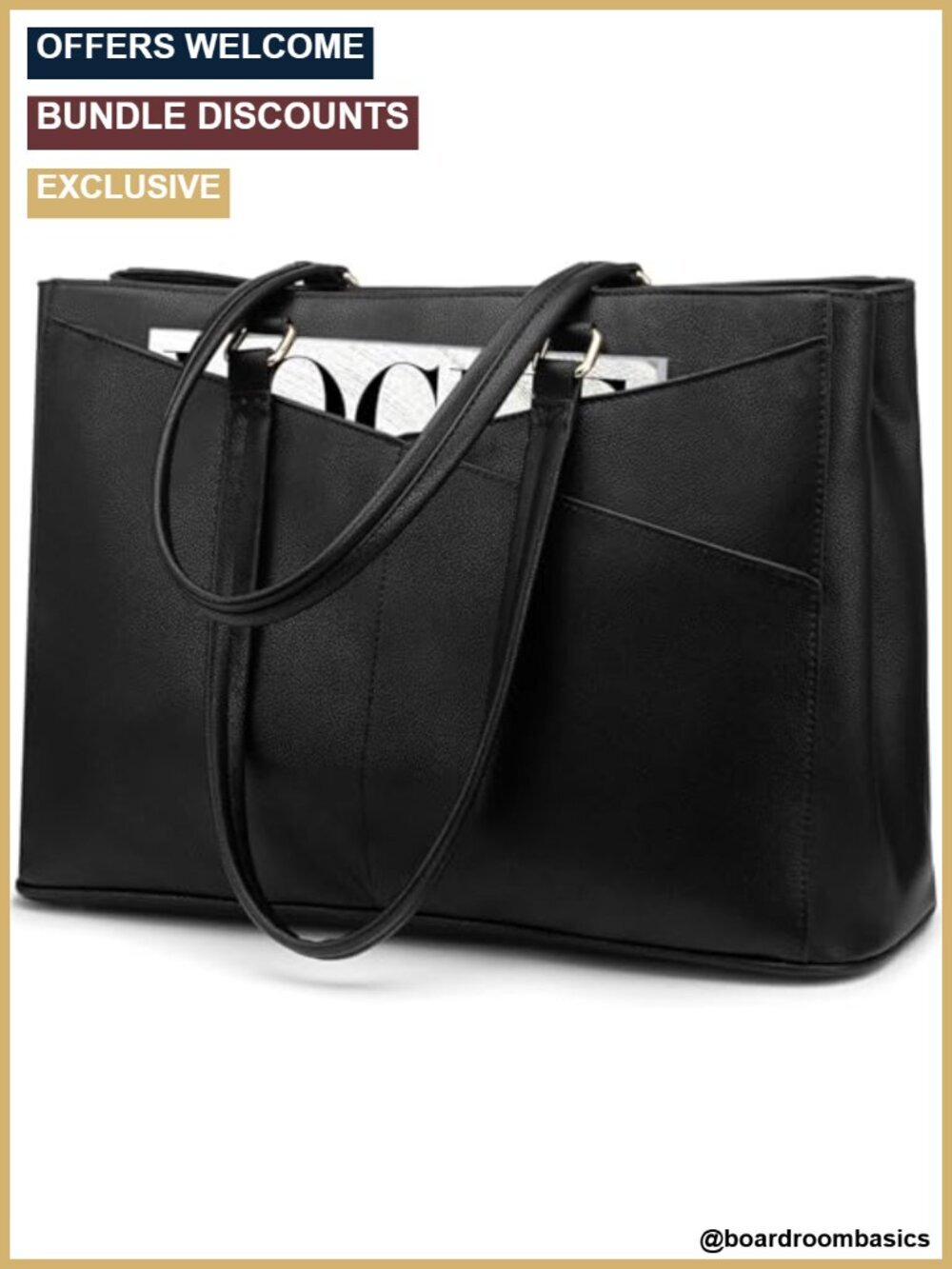 Water Resistant PU Leather Laptop Tote for 17.3" Laptop Business Work Bag
